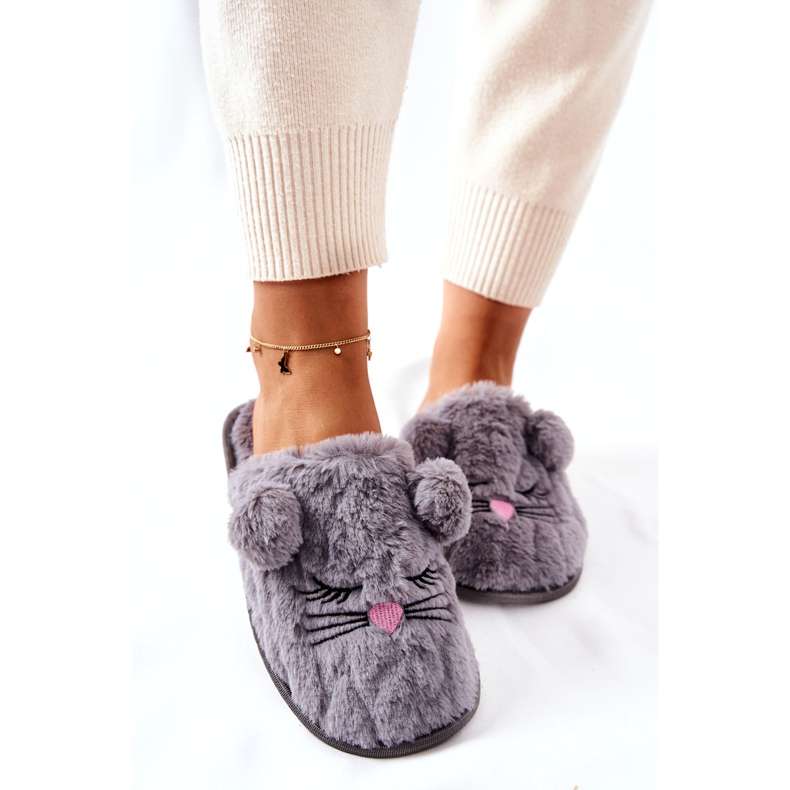 PE1 Soft Mouse Slippers With Gray Luise Ears grey 3