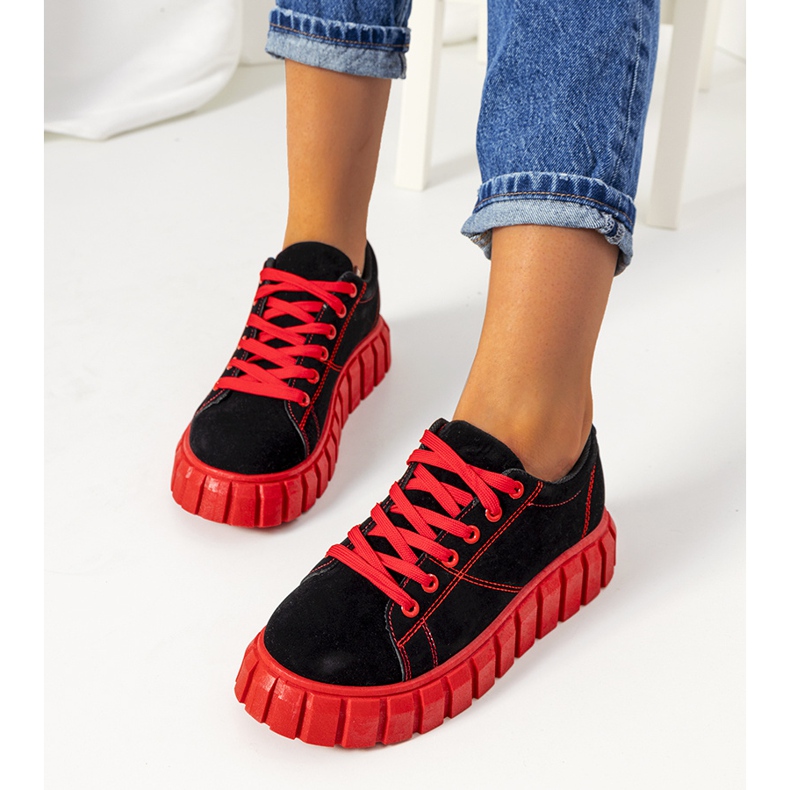 Black sneakers with thick Liane soles red 1