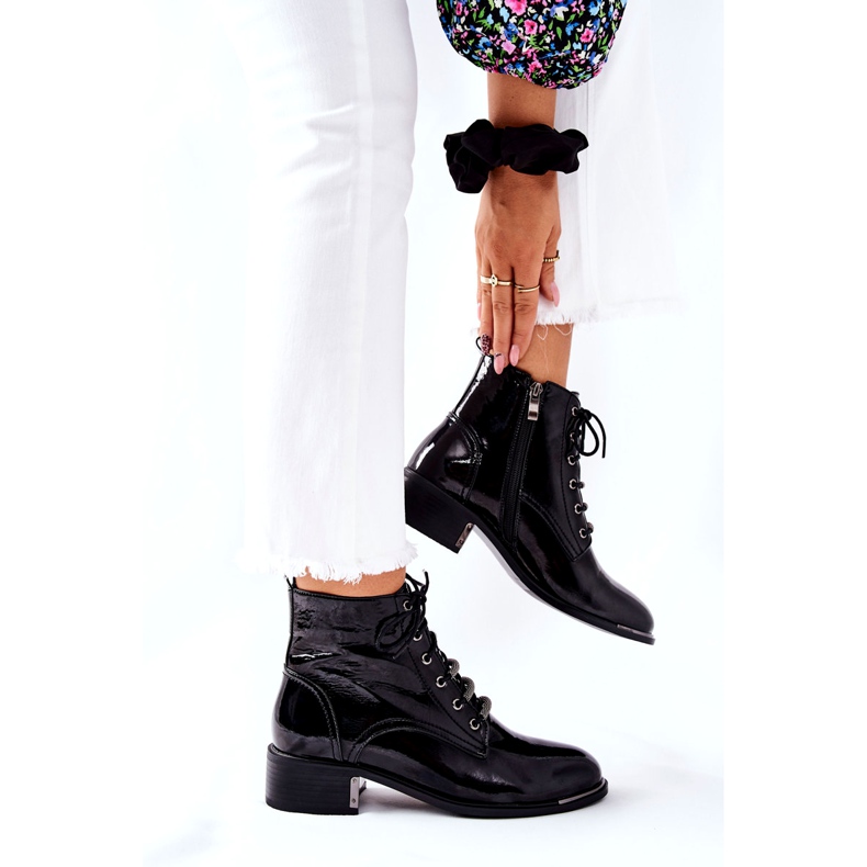 D&A Classic Women's Warm Boots Lacquered Black Reflection 4