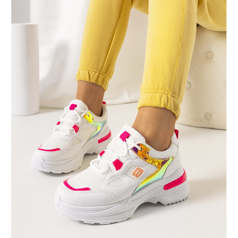 White and pink sneakers with Going holographic inserts 1