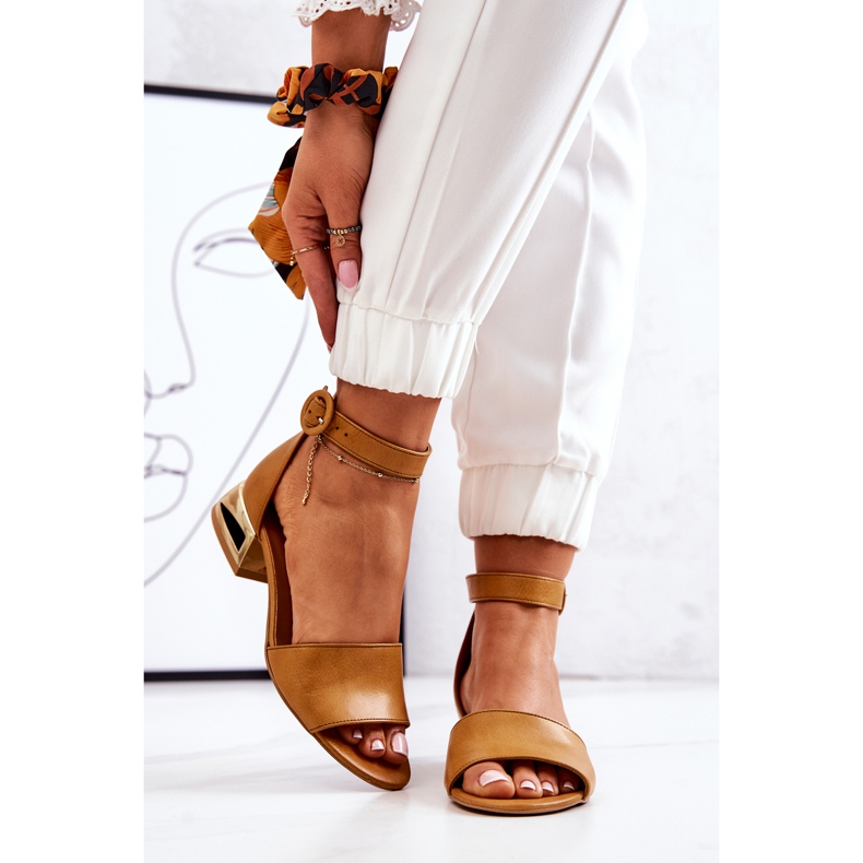 Leather Sandals On Gold Heel Laura Messi 2143 Camel brown 2 Leather Sandals On Gold Heel Laura Messi 2143 Camel brown 2