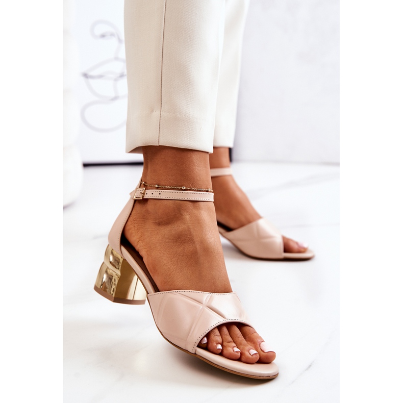 Lewski Shoes Leather Sandals On A Bar Lewski 3027 Beige golden 2