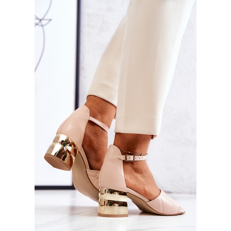 Lewski Shoes Leather Sandals On A Bar Lewski 3027 Beige golden 1