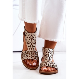 Lewski Shoes Leather Openwork Sandals Lewski 2699/2 Golden 1