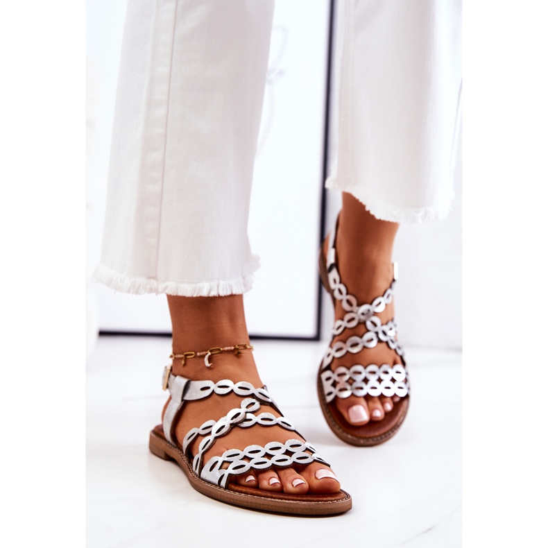 Lewski Shoes Leather Openwork Sandals Lewski 3022 Silver 1