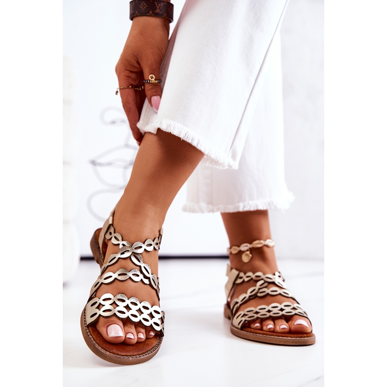 Lewski Shoes Leather Openwork Sandals Lewski 3022 Golden 2