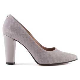 Marco Shoes gray leather pumps with polka dots grey 1