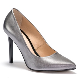 Marco Shoes Natural leather Marco stilettos with a heel silver grey 2