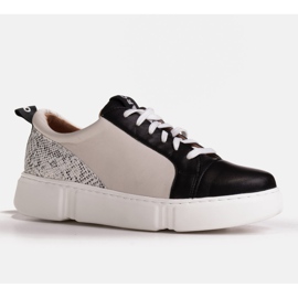 Marco Shoes Black lightweight leather sneakers with an insert beige 1