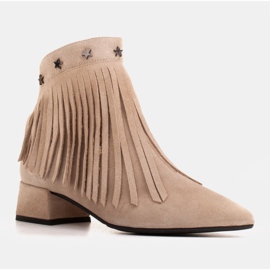 Marco Shoes Original suede boots with decorative fringes beige 1