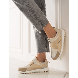 TRENDI Stylish Velcro Sneakers beige brown 1