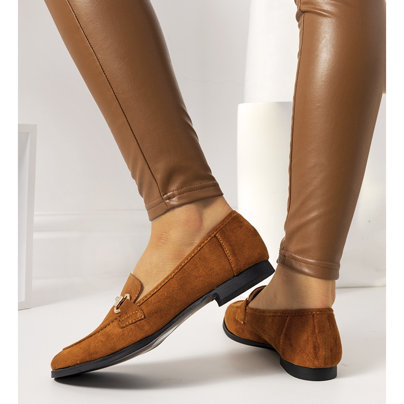 Tracy brown flat-heeled loafers yellow 2