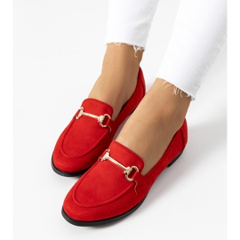 Tracy's red flat-heeled loafers 1