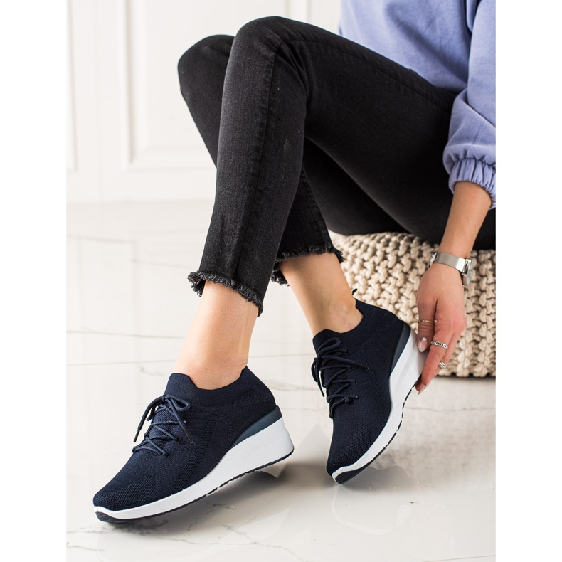 Goodin Lace-up Wedge Shoes navy blue 2