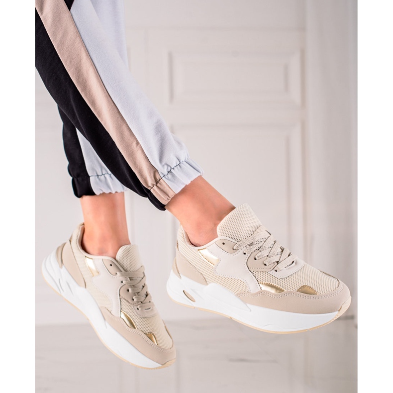 TRENDI Sneakers With Mesh beige golden 1