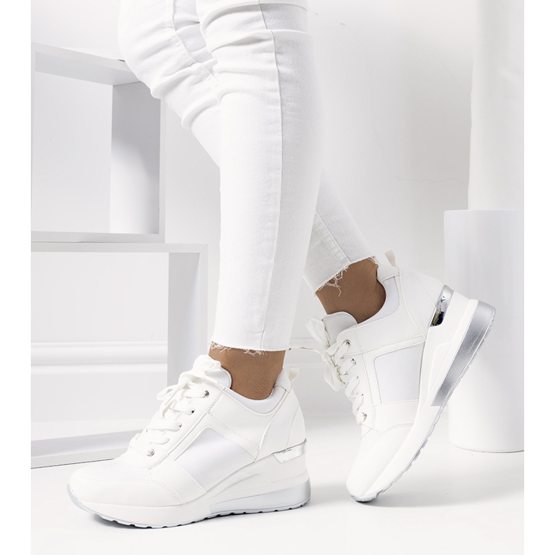 White sneakers on the Lockett wedge silver 2