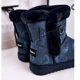 Apawwa Children's Snow Boots With Fur And Button Navy Blue Kawai 2