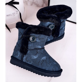 Apawwa Children's Snow Boots With Fur And Button Navy Blue Kawai 3