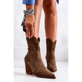FB1 Openwork Cowboy Boots On A Post Khaki Caroline 2