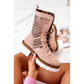 Leather High Boots Workers Nicole Pink 2706 beige 2