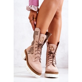Leather High Boots Workers Nicole Pink 2706 beige 1