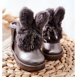 Children's Snow Boots With Fur With Ears Gray Bunny brown silver 2