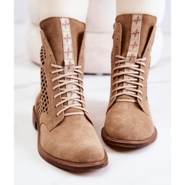 Openwork Leather Booties Tied Nicole Camel 2696 brown 1