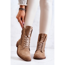 Openwork Leather Booties Tied Nicole Camel 2696 brown 2