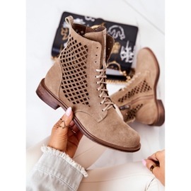 Openwork leather boots with tied Nicole Light brown 2696 1