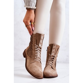 Openwork leather boots with tied Nicole Light brown 2696 2