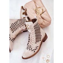 Zazoo Openwork Leather Boots, Light Beige 2695 1