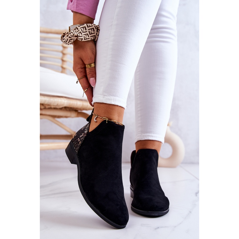 Vinceza Suede Black Ankle Boots with Snakeskin Stephanie 1