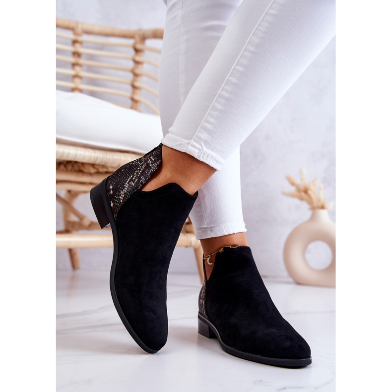 Vinceza Suede Black Ankle Boots with Snakeskin Stephanie 2