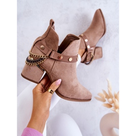 PS1 Suede Women's Boots With Chains Dark Beige Tracy 1