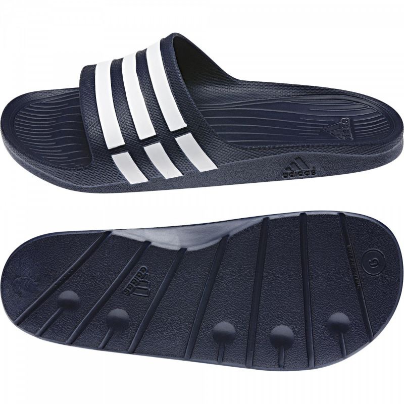 Adidas Duramo slippers white navy blue - KeeShoes