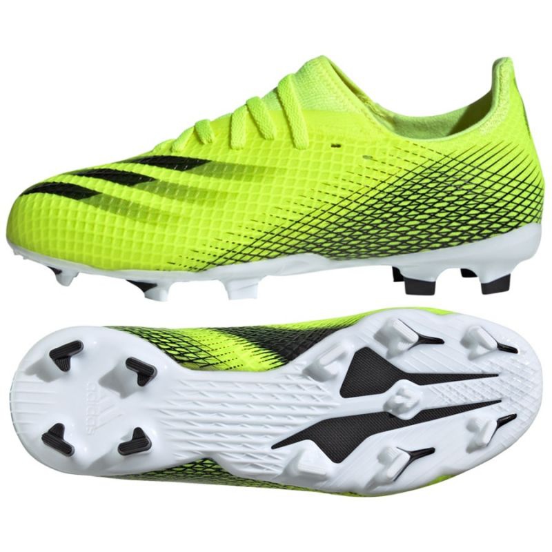 Adidas X Ghosted 3 FG JR football shoes - White Yellow-Green | KeeShoes Adidas X Ghosted 3 FG JR football shoes - White Yellow-Green | KeeShoes