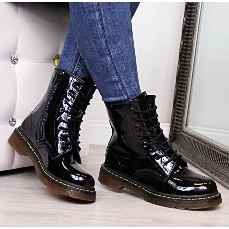 Leather lacquered boots Filippo W PAW78 insulated black 2