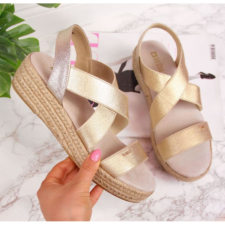 Espadrilles sandals on the Big Star W HH274414 platform gold golden 1