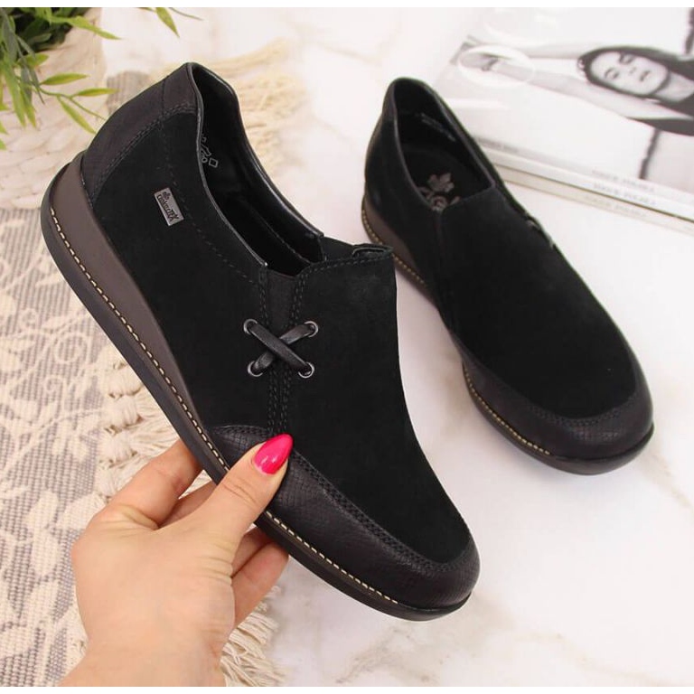 Leather shoes with a wedge, black W Rieker 44259 1