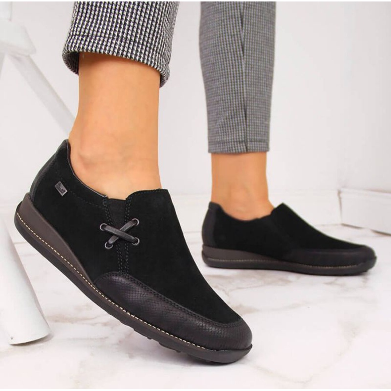 Leather shoes with a wedge, black W Rieker 44259 2