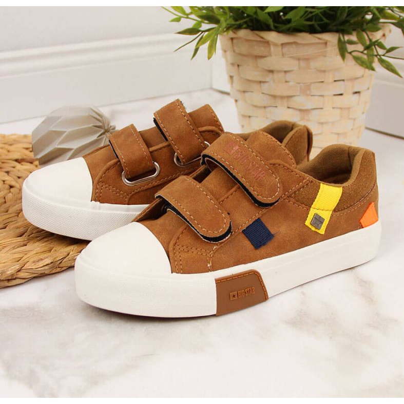 Low-top sneakers with eco leather Big Star Jr II374017 camel white 2