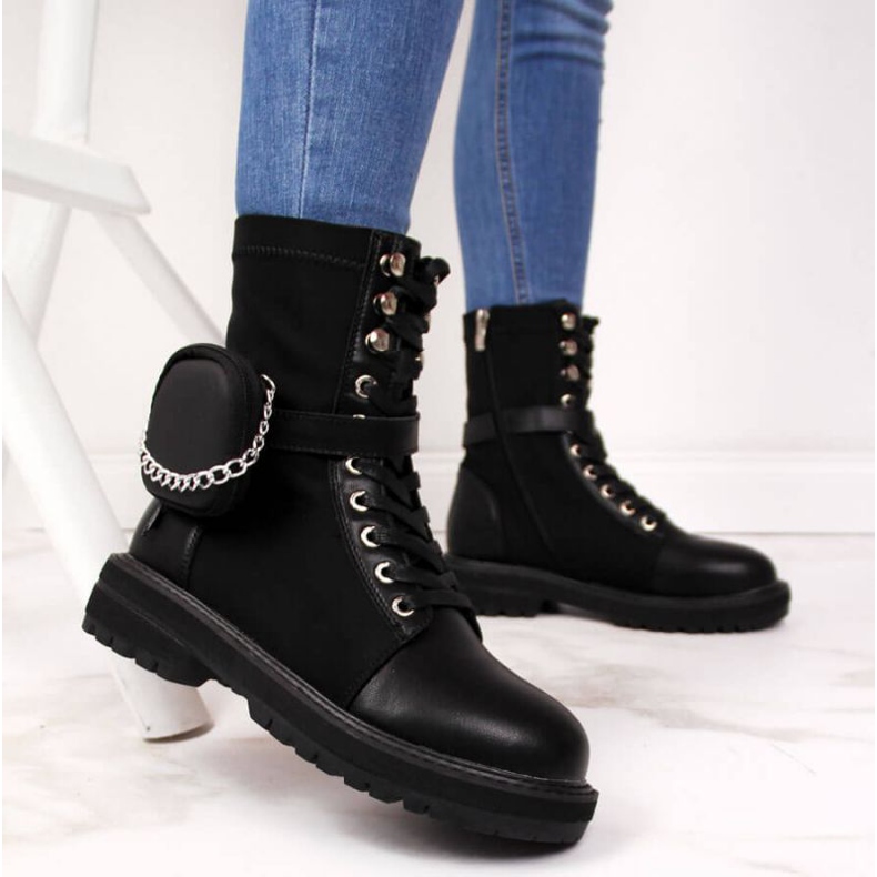 Leather boots with pocket Goe W II2N4024 black 2