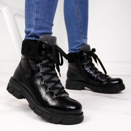 Black insulated lacquered boots W Rieker Z9132 blue 2