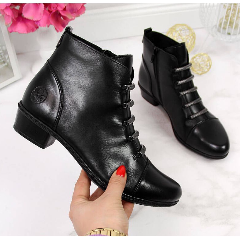 Leather boots, high heels, Rieker W Y0769 black 1