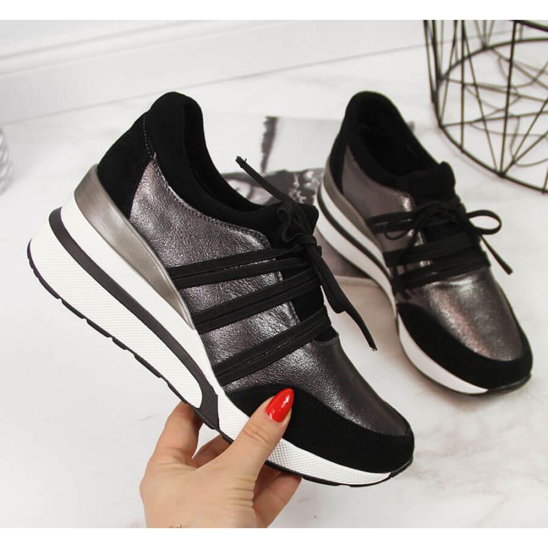 Leather shoes on a wedge T.Sokolski W SCA139 silver black 1