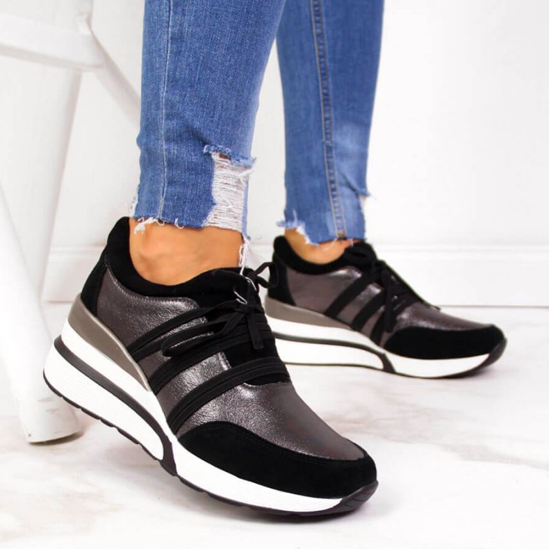 Leather shoes on a wedge T.Sokolski W SCA139 silver black 2