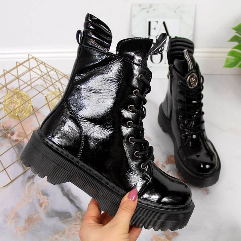 Black lacquered leather boots Filippo W PAW297 1
