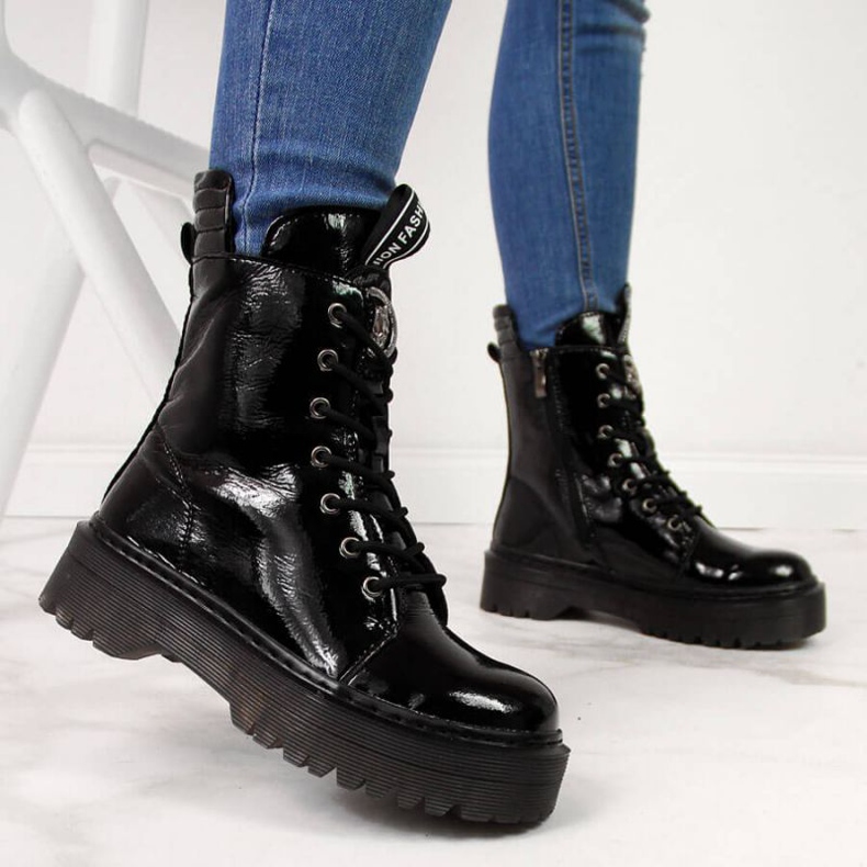 Black lacquered leather boots Filippo W PAW297 2