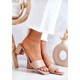 FJ1 Leather Slippers On High Heel Beige Netty 1