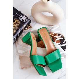 FJ1 Leather Green Netty Sandals On High Heel 1